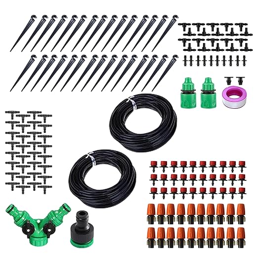 Drip Irrigation Kit | Complete 1/4 Inch Misting EquipmentGarden Watering System - for Lawn Backyard Yard Greenhouse Homeowners Gardeners Farmers