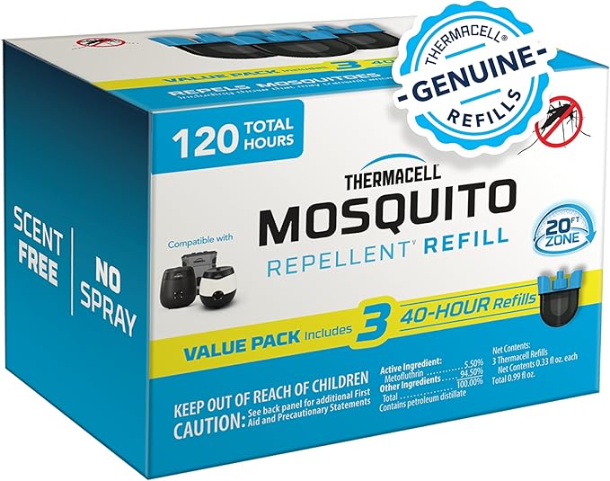 Thermacell Rechargeable Mosquito Repeller Refills Advanced Repellent Formula Provides 20 Foot Protection Zone Compatible with Thermacell E-Series &amp Radius Only No DEET Spray or Flame
