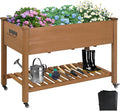 Raised Garden Bed with Legs &amp Wheels – Outdoor Elevated Planter Box with Storage Shelf &amp Hooks for Vegetables Flowers and Herbs for Outdoor Gardening Patio Balcony48x 24x 33(Brown)