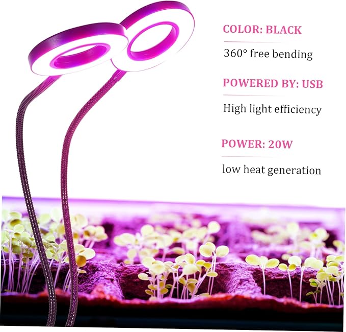 5v Led Plant Growth Lamp Dual-Head Indoor Light for Vegetables Flowers USB-Powered with Timer and Dimmable Brightness for Home Gardening
