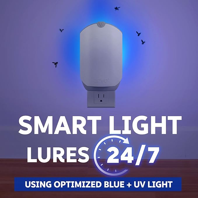 Zevo 2 Flying Insect Traps &amp 2 Refill Cartridges - Plug in Fly Trap &amp Indoor Bug Catcher for Gnats House &amp Fruit Flies - Blue &amp UV Light Technology Mess-Free Alternative to Bug Zappe