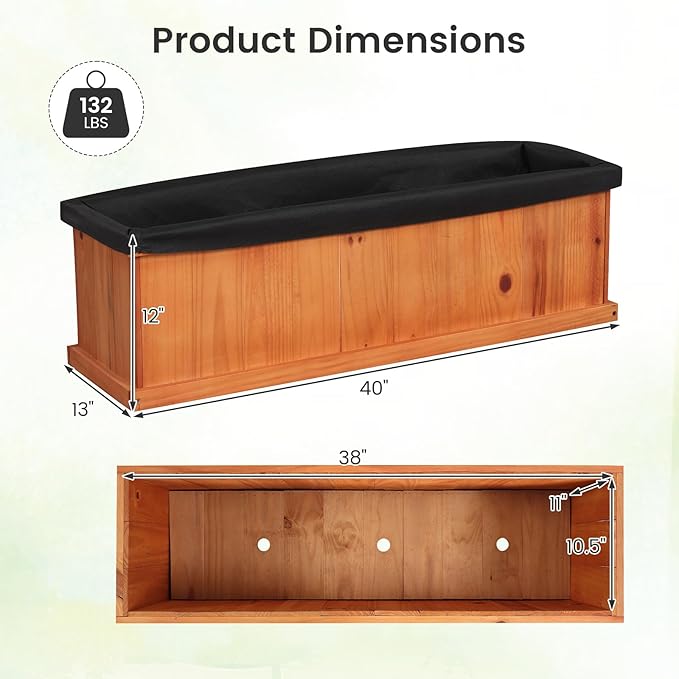 S AFSTAR Wooden Raised Garden Bed with Drainage Holes &amp Liner 2 Pieces Solid Fir Wood Planter Box for Flower Vegetable Herb Outdoor Indoor Gardening Kit for Balcony &amp Backyard (40 x 13 x 1
