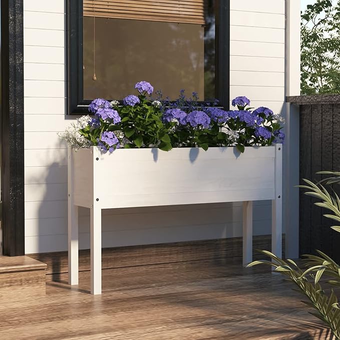 Raised Bed Wood Raised Beds for Garden Wooden Raised Bed Planter Raised Bed Wood White Herb Bed Wood Flower Box Flower Box Flower Tub Garden Planter 110 x 31 x 70 cm