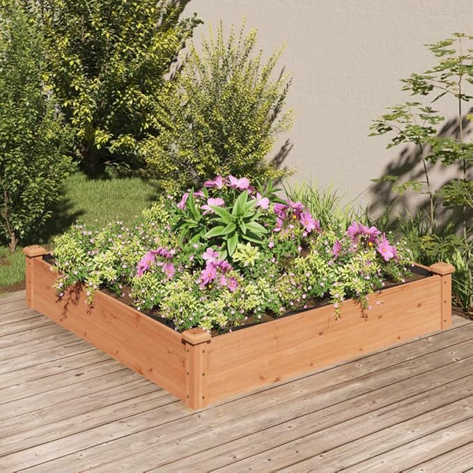 SKM Garden Raised Bed with Liner Brown 120x120x25 cm Solid Wood Fir (Weight-9KG)