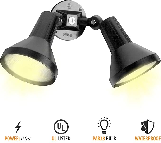 Ciata 15 Outdoor Security Flood Light 1 Head with Heavy Duty Cast Aluminum Body 150W PAR38 Weather Proof Grey Finish