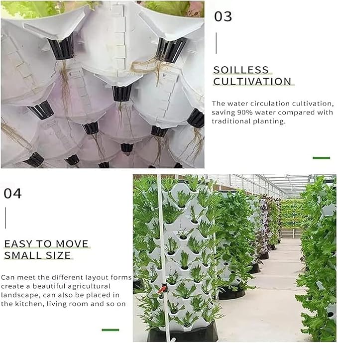 Hydroponics Tower SetGarden Hydroponic Growing Vertical Tower Vegetable Plant Tower Gift for Gardening LoverAutomate Aeroponics Mini Indoor Outdoor Home Grow HerbWhite-6floors