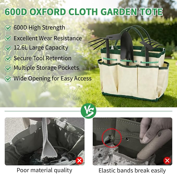 10 Pcs Gardening Tool Set - Heavy Duty Garden Kit with Stainless Steel Pruning Shears Trowel Garden Tool Kneeling Pads Repotting Mat - Garden Tote Ideal Gardening Gifts for Women and Men