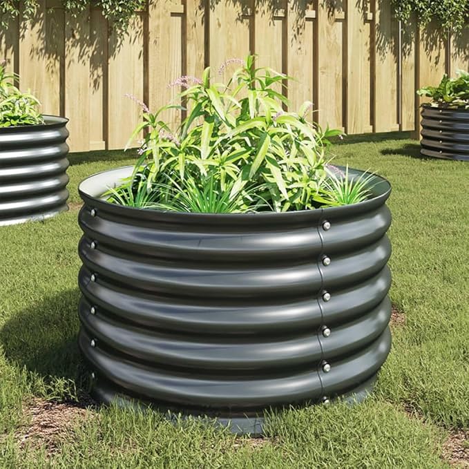 Outdoor Garden Raised Bed Galvanized Steel Garden Planter Box Metal Planter Box for Gardening Vegetables Flowers Herb 31.5x31.5x17.3 Galvanized Steel Gray-759