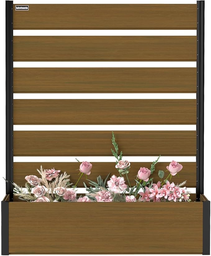 Vertical Screen Planter Bed - Raised Garden Box with Trellis for Climbing Plants Durable Privacy Fence Planter for Outdoor Patio Deck Aluminum Frame Brown