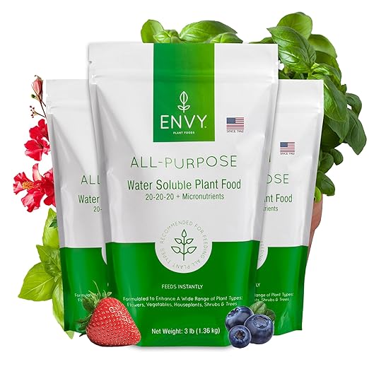 ENVY All-Purpose Plant Fertilizer 9 Pound (3X 3lb) - Makes 900 Gallons for Indoor and Outdoor Plants Pet Safe Water Soluble Made in USA