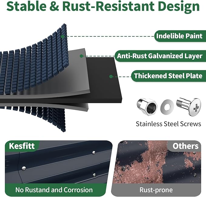 Kesfitt Raised Garden Bed 4x2x1 FT Galvanized Steel Metal Raised Garden Bed Oval Open-Bottom Design 12-Inch Deep for Outdoor Vegetable &amp Herb Gardening Midnight Blue