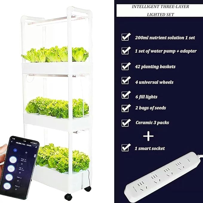 AMNOOL Hydroponics Tower with LED Grow LightIndoor Gardening SystemAeroponics Growing Kitfor Herbs Fruits and Vegetableswith Hydrating Pump Adapter Net Pots Timer.