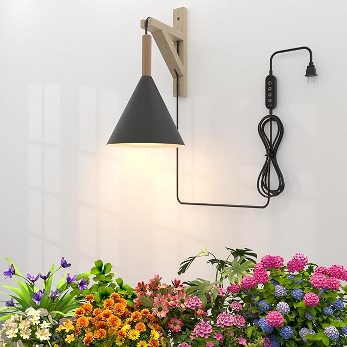 Hanging Grow Lights for Indoor Plants 20W Full Spectrum Plant Lamp with Timer Adjustable Height Wall-Mounted 3000K Growlight with 14.5 ft Power Cord for Greenhouse Garden Large Plants (Black)