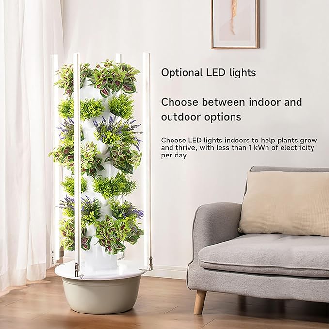 Hydroponic Growing for Indoor Fruits Home Vertical Hydroponic Tower Vertical Indoor Gardening with Pump and Movable Water Tank