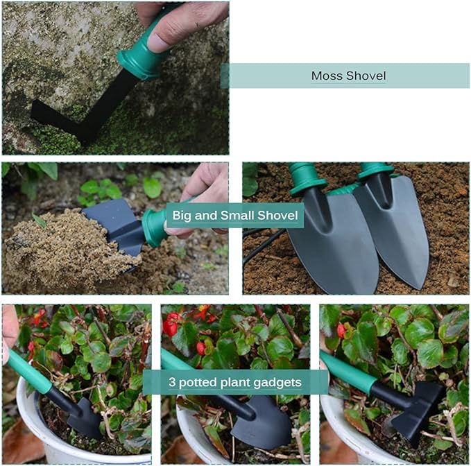 Garden Tool Set 10 Pcs Stainless Steel Garden Tool Kit with Organizer Case - Heavy Duty Gardening Set Including Pruning Rakes Shovels Sprayers Weeding Scissors Potted Plant Props and More