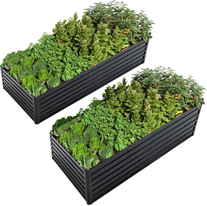 Galvanized Steel Raised Garden Bed 2 Pack 8x4x2 FT Large Metal Planter Boxes for Vegetables &amp Flowers Sturdy Easy Assembly Outdoor Garden Kit for Backyard Patio