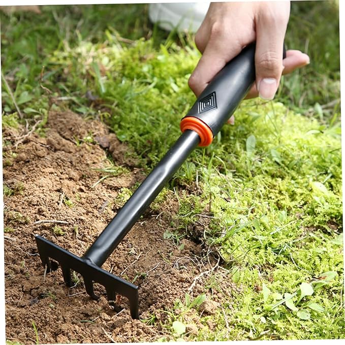 Sosoport 6pcs Iron Garden Tool Set with Ergonomic Anti-Skid Handle Versatile Hoeing Rake Shovel and Rake Accessories for Home Balcony and Potted Gardening Black Orange