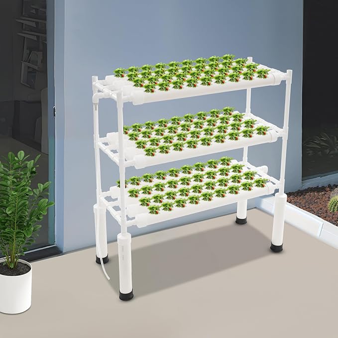 DNYSYSJ 3-Tier Indoor Plant Stand with Grow Light 108-Hole Hydroponic Growing System with Automatic Watering Plant Shelves for Herbs Vegetables Balcony Gardening (37.4X18.9X45.28)