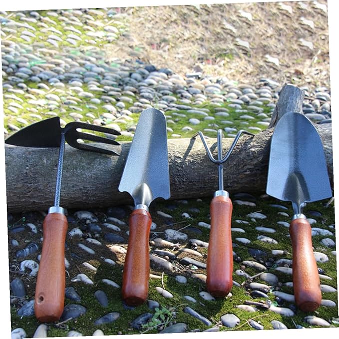 4pcs Garden Tool Set with Extended Narrow Spade Three-Prong Rake Dual-use Hoe and Rake and Soil Scoop – Compact Gardening Hand Tools for Planting and Digging in Pots and Small
