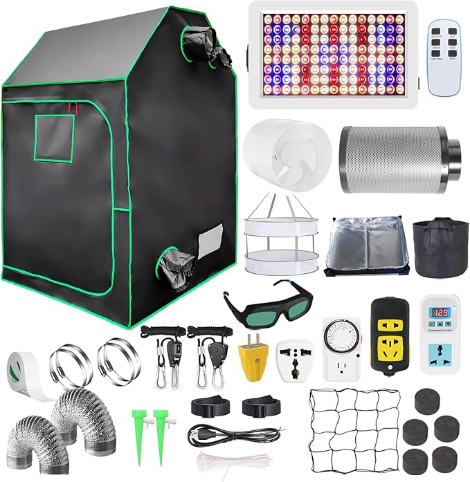 iMeshbean Grow Tent Kit Complete 4 x4 ft High Reflective Mylar Indoor Plant Growing Tent with LED Grow Light Carbon Filter Ventilation Fan Hydroponics Growing System + Accessories (4 x 4 x 6.9 FT)