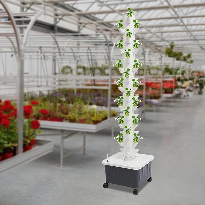 45 Pots Hydroponic Tower Growing System 15 Layers Movable Vertical Hydroponics Tower Garden Growing System Space Saving Indoor Plants Smart Garden for Gardening Lover