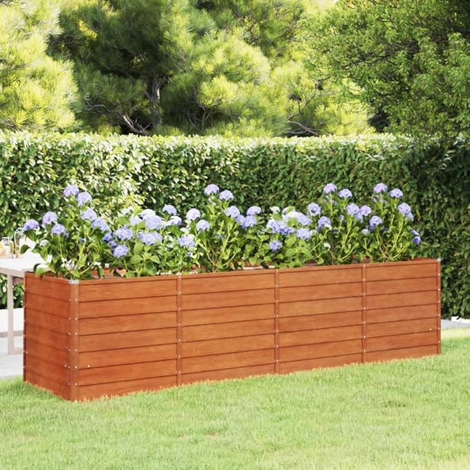 YAFF Large Corten Steel Garden Raised Bed Rusty Outdoor Metal Planter Weather-Resistant Vegetable Herb Flower Growing Box for Patio Balcony Backyard Landscaping