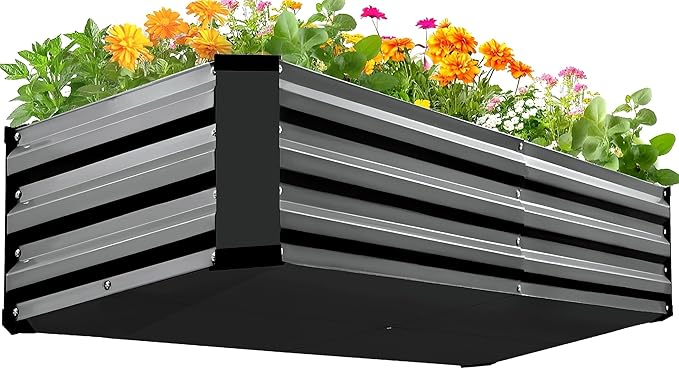 KING BIRD Raised Garden Bed Kit with Bottom 2025 Upgraded Galvanized Planter Garden Box Outdoor &amp Indoor for Gardening Vegetables Flowers Dark Grey 47.2x23.6x11.8 in