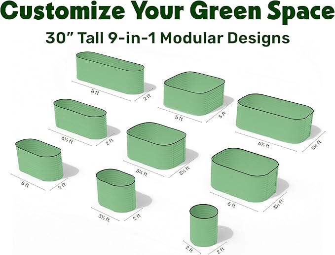 9-in-1 Galvanized Raised Garden Beds Outdoor // 8×2×2.5 ft Modular Planter for Gardening Vegetables Flowers // 32 Extra Tall Metal Raised Garden Bed (Light Green) // Patented Design Planter Box