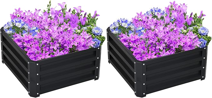 2 Piece Galvanized Raised Garden Bed 2' x 2' x 1' Metal Planter Box for Growing Vegetables Flowers Herbs Succulents Gray