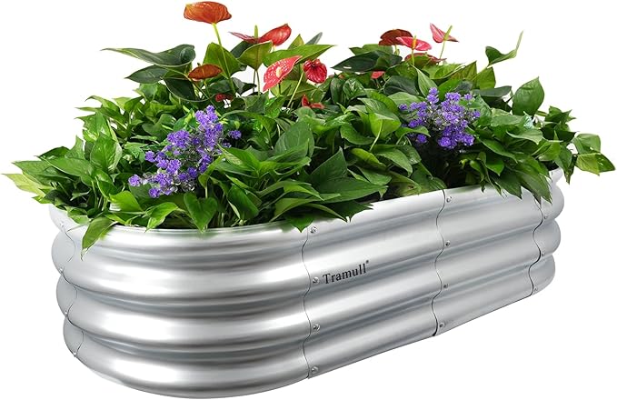 1 Pack 4x2x1ft Galvanized Raised Garden Bed Kit Oval Metal Ground Planter Box Outdoor Bottomless Planter Raised Beds for Vegetables Flowers Herbs Fruits Silver