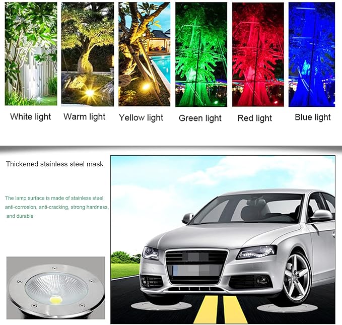LED Underground Light 4 Pack Waterproof Spotlight IP65 Outdoor Landscape Lighting 5W 12V/24V/85-265V for Garden Stairs Holiday Decoration Driveway Pathway Lights (Green Light 82~265V)