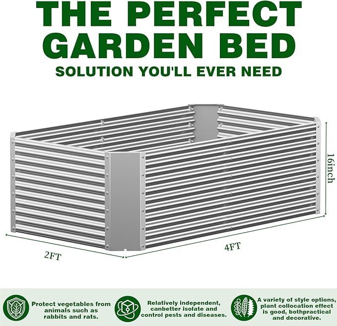 2 Pcs 4 x 2 FT Galvanized Steel Raised Garden Bed – Weatherproof Metal Planter Box Outdoor Vegetable &amp Herb Garden Bed Easy Assembly for Yard or Patio