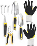 5Pcs Gardening Tool Kit Transplanting Spade Pruner with Cast Aluminium Head Heavy Duty Ergonomic Wood Handle for Planting Flowers Gardening Tool Kit Garden Tool Set Gardening