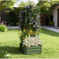 Heavy-Duty Galvanized Steel Raised Garden Bed with Built-in Trellis Support for Climbing Plants and Vegetables (Green + Steel)