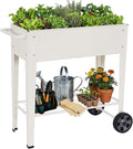 Elevated 32 Tall Raised Garden Bed with Legs and Wheels for Mobility Metal Planter Boxes Outdoor with Shelf Raised Bed for Gardening Vegetables/Herbs Backyard Patio Balcony White