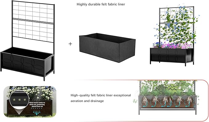 Zhongma Sturdy Raised Garden Bed with Trellis (15.75 x 35.43 x 48.8 in) for Vegetables Flower Planter Box for Backyard Patio Balcony