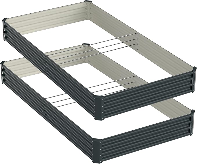 2PCS 8x4x1FT Galvanized Raised Garden Bed Galvanized Planter Raised Garden Boxes Outdoor Large Metal Raised Garden Beds for Vegetables-Grey