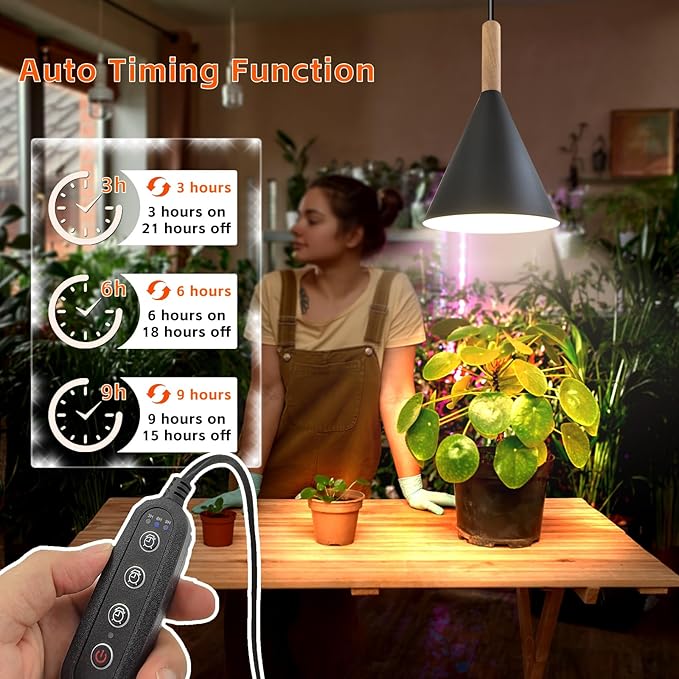 Hanging Grow Lights for Indoor PlantsPendant Plant Lights for Indoor Growing15W Full Spectrum with Timer and 15FT Power Cord Hanging Grow LightLarge Tall Plant Greenhouse (White)