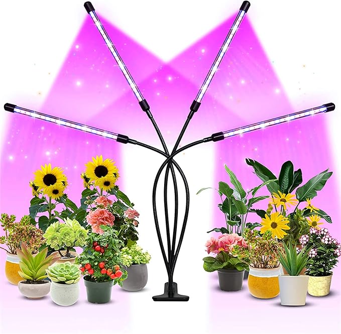 MEGHALI Four Head Grow Lights with Timing Dimming Function LED Clip Plant Light Indoor Grow Lamp for Vegetable Succulent Herb Seedlings Garden