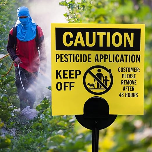 SmartSign (20-Pack) Caution Pesticide Application Keep Off Yard Sign with Stake 16 mil HDPE Plastic Black/Yellow 4x4 Lawn Sign + 16 Stake Kits Made in USA