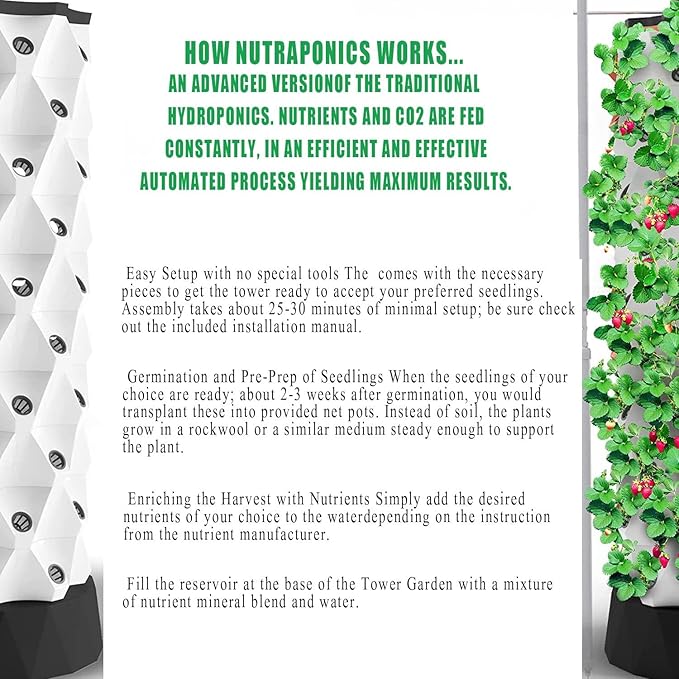 Hydroponics Tower - Hydroponics Growing System for Indoor Herbs Fruits and Vegetables - Aeroponic Tower with Hydrating Pump Timer Adapter Seeding Bed &amp Net Pots 10floors