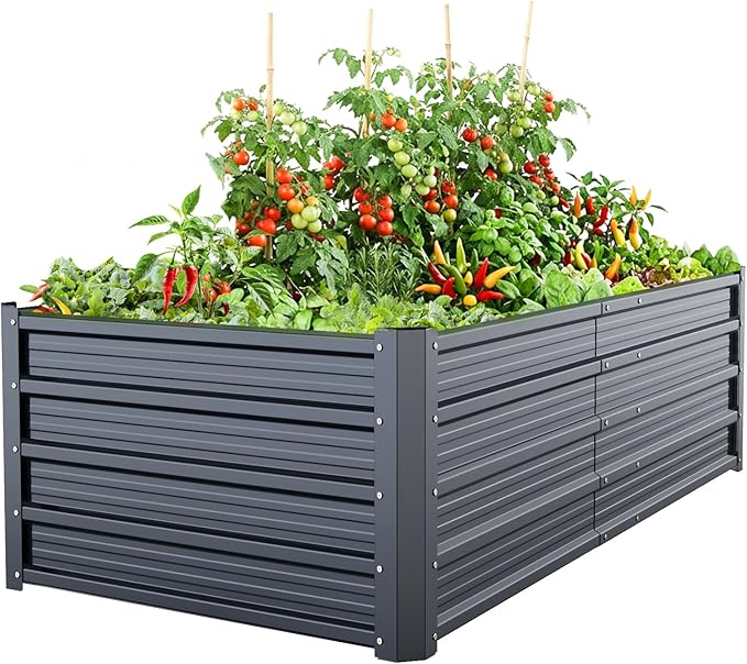 Ohuhu 6x3x1.5FT Metal Raised Garden Bed Outdoor Reinforced Galvanized Steel Rustproof Planter Box 100% Non-Toxic 202 Gal Large Capacity Heavy Duty Raised Beds for Growing Vegetables Flowers Herbs
