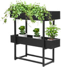 2 Tier Standing Planter Box 29 Inch Outdoor/Indoor Metal Planter Box Elevated Garden Box Raised Garden Bed for Vegetable Flower Herb Fruit