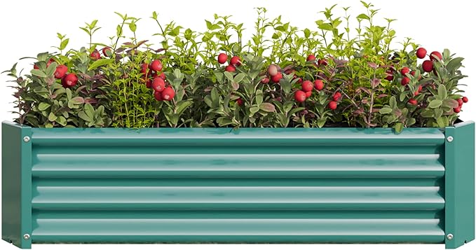 Metal Raised Garden Bed Rectangle Raised Planter 4×2×1ft for Flowers Plants Vegetables Herb Veezyo Green