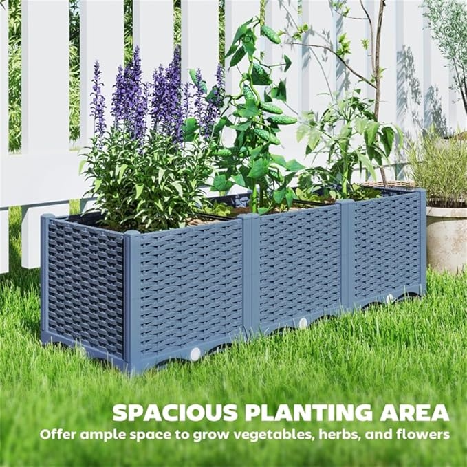 47.2 Inch Plastic Raised Garden Bed Planter for Vegetables Herbs Flowers – Lightweight Durable PP Planter with Drainage Holes Indoor Outdoor Use