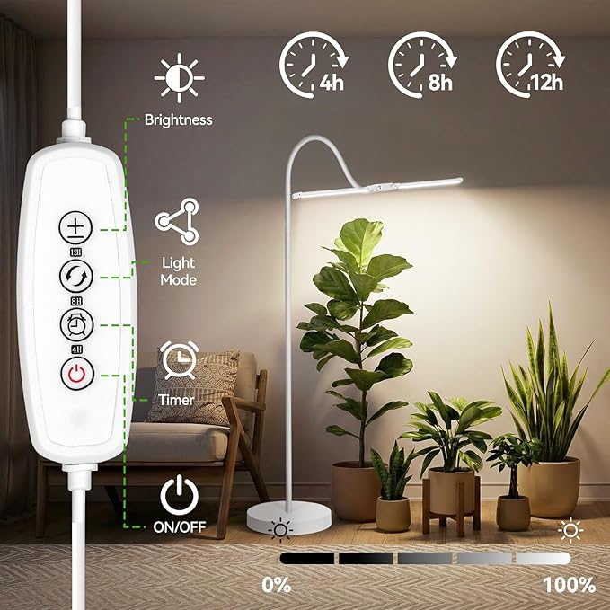 3CCT Grow Lights for Indoor Plants 168 Full Spectrum LED Plant Light for Indoor Growing with 180° Expandable Lamp Head 4/8/12H Dimmable 67in Tall Adjustable Standing Grow Light with 360° Gooseneck