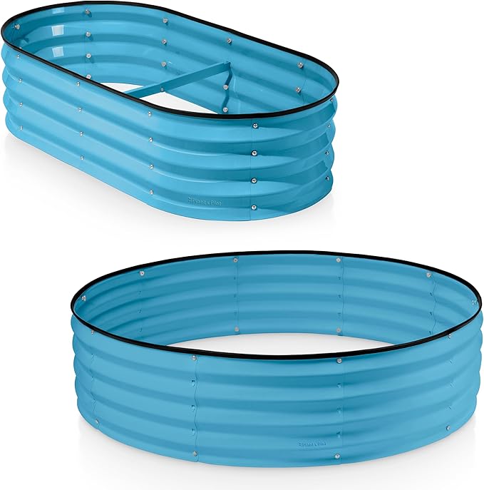 Plant &amp Plot Galvanized Raised Garden Beds Outdoor // 4×2×1 ft &amp 4×4×1 ft Planter Raised Beds for Gardening Vegetables Flowers // Large Metal Garden Box (Teal)