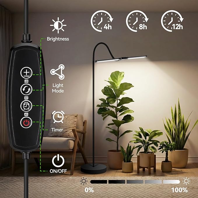 3CCT Grow Lights for Indoor Plants 168 Full Spectrum LED Plant Light for Indoor Growing with 180° Expandable Lamp Head 4/8/12H Dimmable 67in Tall Adjustable Standing Grow Light with 360° Gooseneck