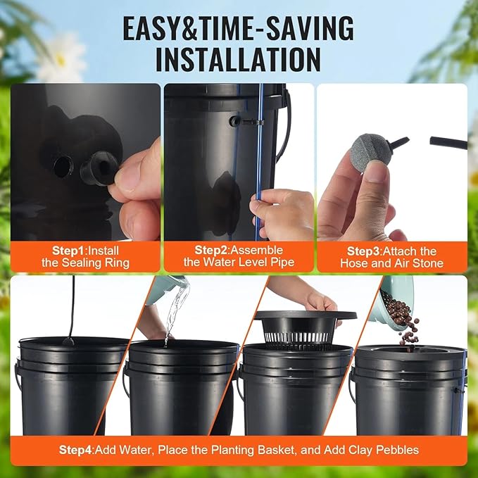 DWC Hydroponics Grow SystemHydroponic Growing System with Top Drip Kit5-Gallon Deep Water Culture with Air PumpAir Stone and Water Level Device for Leafy Vegetables(1 Bucket+Top Drip Kit)