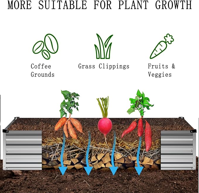 8×2×1FT(2PCS) Galvanized Raised Garden Bed Kit Metal Planter BoxesLarge Outdoor Planters Garden for Planting VegetablesFlowersHerbs -Silver